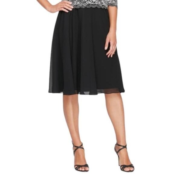 ALEX EVENINGS Faux Two-Piece Cocktel Midi Dress in Black Blue Size 8 - Picture 10 of 11